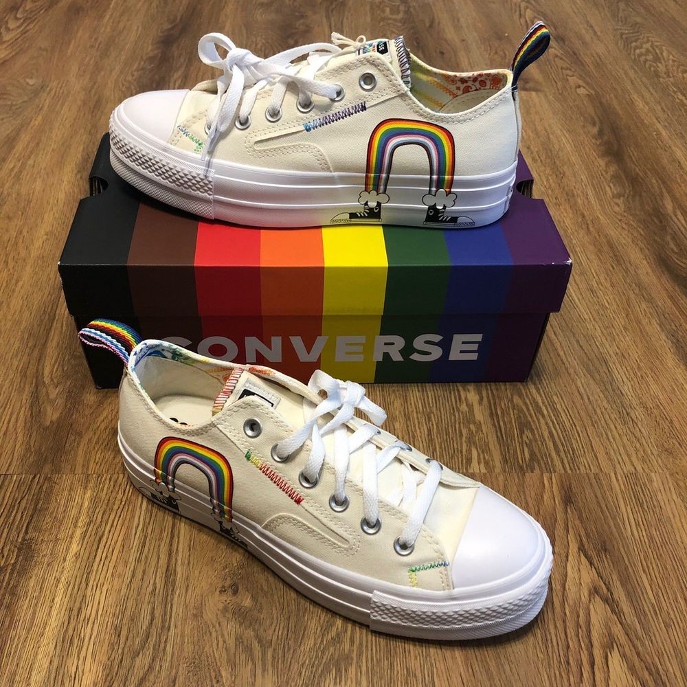 Converse all star chuck taylor low top rainbow print PLATFORM shoes sneakers new - Picture 6 of 7